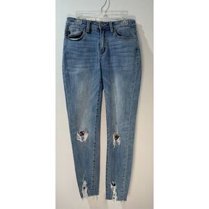 KanCan distressed high rise jeans leopard patches skinny ankle size 5.  #42-1052
